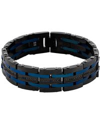 Macy's 1 Carat Black Diamond Link 8 3/4" Bracelet In Black And Blue Ip Stainless Steel