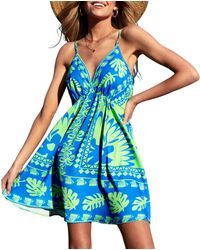 CUPSHE - Blue-and-green Tropical Sweetheart Mini Beach Dress - Lyst
