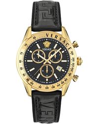 Versace - Swiss Chronograph Black Leather Strap Watch 44mm - Lyst