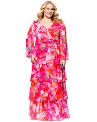 Xscape - Plus Size Printed V-neck Tiered-ruffle Chiffon Dress - Lyst
