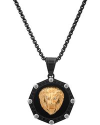 Steeltime - Two-tone Stainless Steel Simulated Diamond Lion Head Greek Accent 24" Pendant Necklace - Lyst