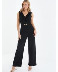 Quiz - Buckle Frill Detail Palazzo Jumpsuit - Lyst