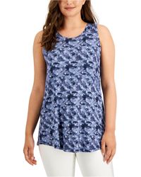 NEW Style & Co Plus Size 0X Cotton Mixed-Print Tank Top Embroidered Blue $44 