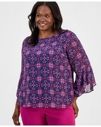 Kasper - Plus Size Printed Ruffled 3/4-sleeve Top - Lyst
