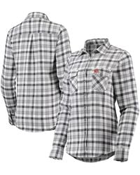 Antigua Women's Antigua Navy/Gray Denver Broncos Stance Flannel Button-Up  Long Sleeve Shirt