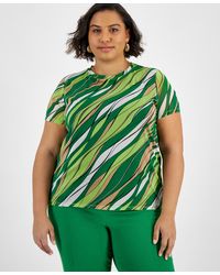 BarIII - Plus Size Abstract-print Mesh Short-sleeve Top - Lyst