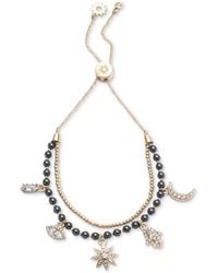 Marchesa Gold-tone Crystal & Imitation Pearl Multi-charm Double-row Slider Bracelet - Gray