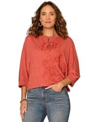 Democracy - Petite Scoop Neck Embroidered Knit Top - Lyst