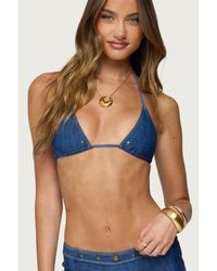 Edikted - Agnes Denim Printed Triangle Bikini Top - Lyst