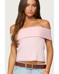 Edikted - Blythe Ribbed Knit Fold Over Top - Lyst
