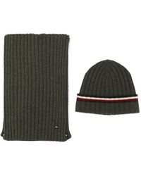 Tommy Hilfiger - 2-piece Wide Rib Global Stripe Cuff Beanie And Scarf Set - Lyst