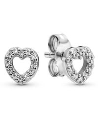 PANDORA - Sterling Silver Open Heart Stud Earrings - Lyst