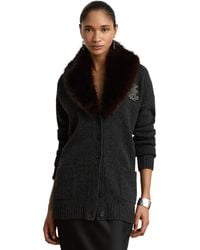 Ralph Lauren - Faux-fur Shawl Collar V-neck Wool-cashmere Blend Cardigan Sweater - Lyst