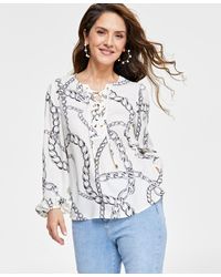 INC International Concepts - Petite Long-sleeve Lace-up Blouse - Lyst