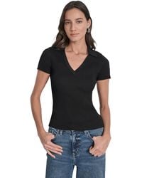 DKNY - Ribbed V-neck Polo Sweater - Lyst