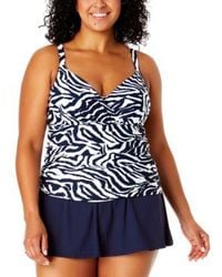 Anne Cole - Plus Size Printed Tankini Top Banded Swim Skirt - Lyst