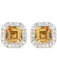 SUZY LEVIAN NEW YORK - Suzy Levian Sterling Silver Sapphire & Created White Sapphire Asscher Cut Halo Stud Earrings - Lyst