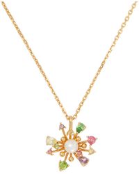Kate Spade - Gold-tone Color Cubic Zirconia & Imitation Pearl Flower Mini Pendant Necklace - Lyst
