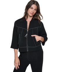 DKNY - 3/4-sleeve Contrast-stitch Cropped Jacket - Lyst