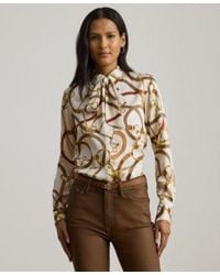 Ralph Lauren - Classic Fit Print Twill Tie Neck Shirt P Xs Xxl - Lyst