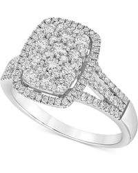 Macy's Diamond Halo Cluster Multirow Engagement Ring (1 Ct. T.w.) In 14k White Gold - Metallic