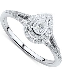 Macy's Diamond Pear Double Halo Engagement Ring (1/3 Ct. T.w.) In 14k White Gold - Metallic