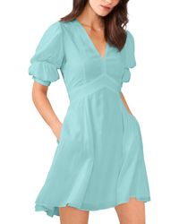 1.STATE - V-neck Tiered Bubble Puff Sleeve Mini Dress - Lyst