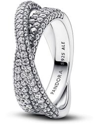 PANDORA - Timeless Sterling Silver Pave Crossover Dual Band Ring - Lyst
