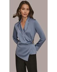 Donna Karan - Wrap Long Sleeve V-neck Top - Lyst