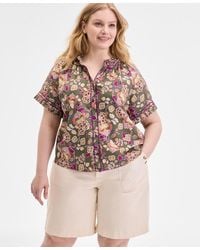 Democracy - Trendy Plus Size Pleated Collar Piping-trim Shirt - Lyst