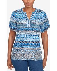 Ruby Rd. - Petite Motif Stripe Embroidered Puff Print T-shirt - Lyst