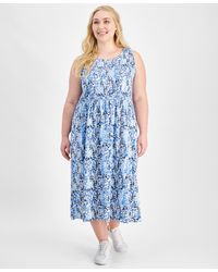 Tommy Hilfiger - Plus Size Smocked-bodice Floral-print Dress - Lyst