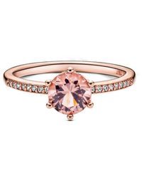 PANDORA - Cubic Zirconia Moments Pink Sparkling Crown Solitaire Ring - Lyst