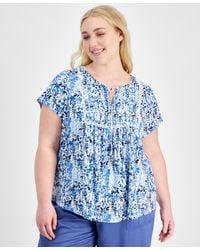 Tommy Hilfiger - Plus Size Floral Short-sleeve Pintuck Top - Lyst
