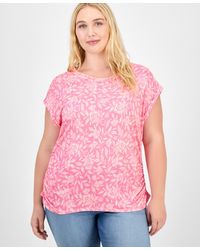 Democracy - Trendy Plus Printed Side-shirred Cap-sleeve Top - Lyst