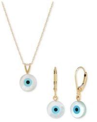 Macy's - Mother Of Pearl Enamel Evil Eye Pendant Necklace Matching Leverback Drop Earrings Collection In 10k Gold - Lyst
