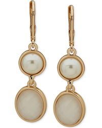Anne Klein - Gold-tone Mother-of-pearl & Stone Double Drop Earrings - Lyst
