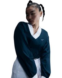 Nike - Sportswear Essential Contrast-trim Woven V-neck Top - Lyst