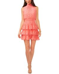 1.STATE - Printed Smocked Ruffled Sleeveless Fit & Flare Dress - Lyst