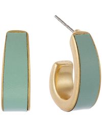 The Sak Gold-tone Leather Inlay Clip Hoop Earrings - Green