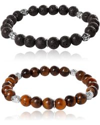 Lucky Brand - Beaded Bracelets – Tiger's Eye & Lava Matte Black Stone Stretch Set - Lyst