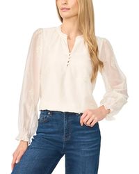 Cece - Ruffle-neck Long-sleeve V-neck Blouse - Lyst