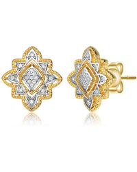 Rachel Glauber - 4 Prong 14k Plated And Cubic Zirconia Floral Stud Earrings - Lyst