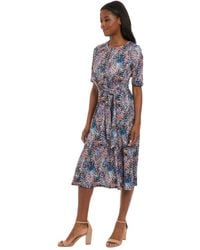 London Times - Petite Jersey Side-tie Fit & Flare Midi Dress - Lyst