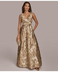 Donna Karan - Metallic-print Surplice Neck Gown - Lyst