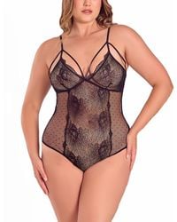iCollection - Plus Size Lace And Dotted Mesh Bodysuit Lingerie - Lyst