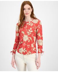 Tommy Hilfiger - Floral-print Ruched-sleeve Top - Lyst