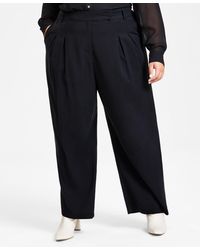 BarIII Plus Size High Rise Pleated Wide-leg Pants in Black | Lyst
