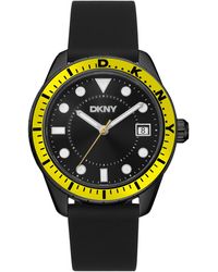 DKNY - Crosby Sport Dial Yellow Bezel Silicone Strap Watch 42mm - Lyst