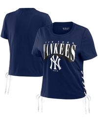 WEAR by Erin Andrews - New York Yankees Side Lace-up Cropped T-shirt - Lyst